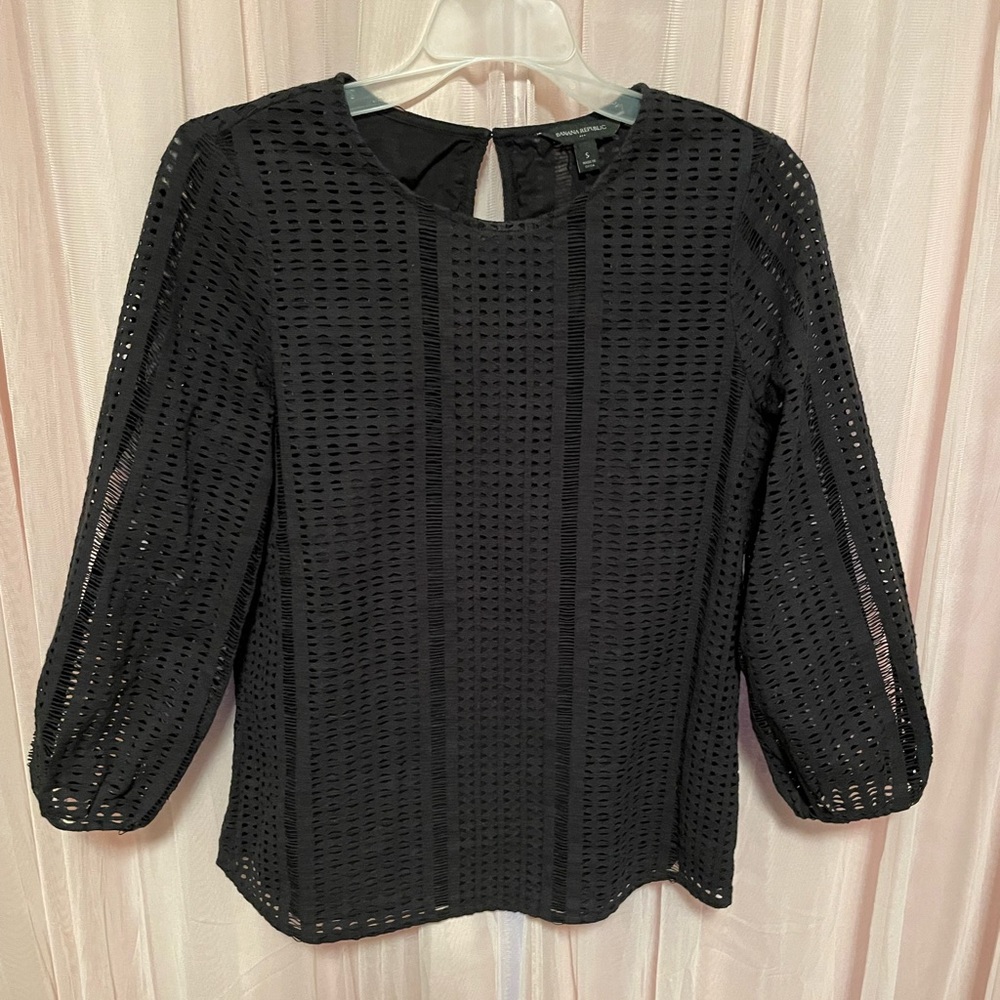 Black Banana Republic Balloon Sleeve Eyelet Blouse